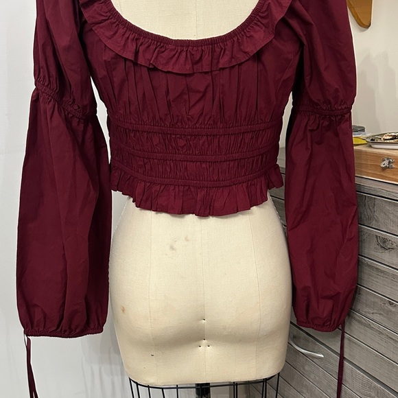 American Eagle Outfitters Maroon Ruffle Blouse - Picture 7 of 8